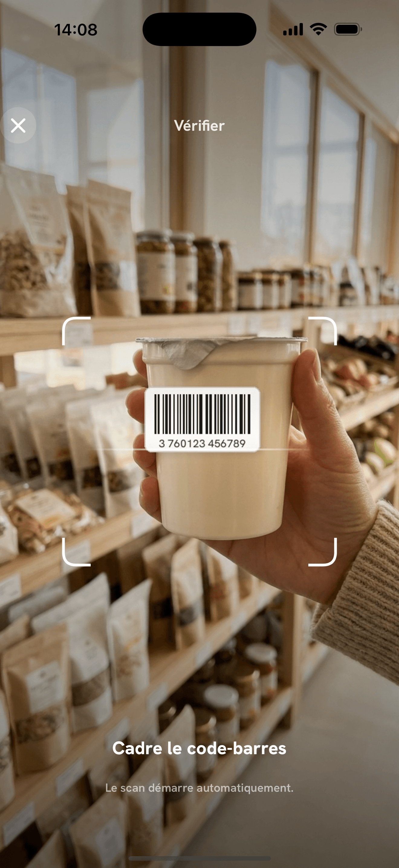 Scan d'un code-barres dans une épicerie avec Muka