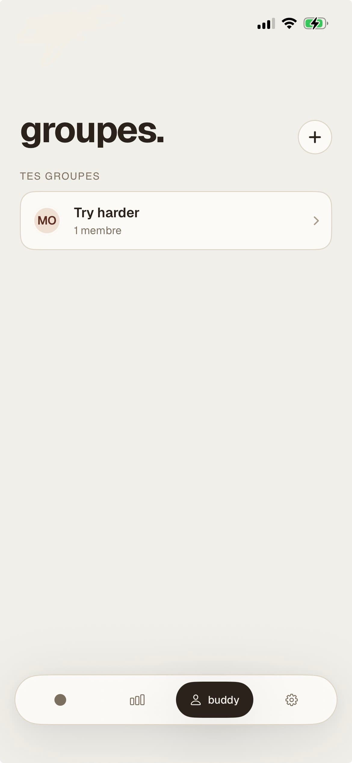 Écran Buddy de l'app Work — groupes et binôme