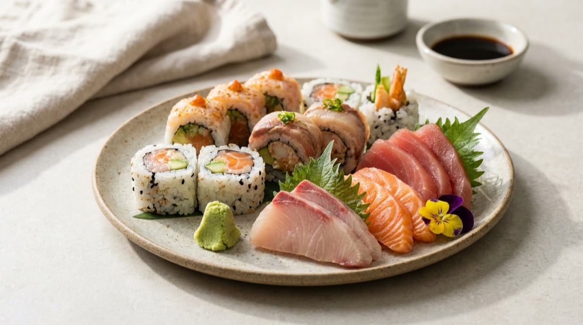 Plate of sushi and sashimi with raw fish — while pregnant?
