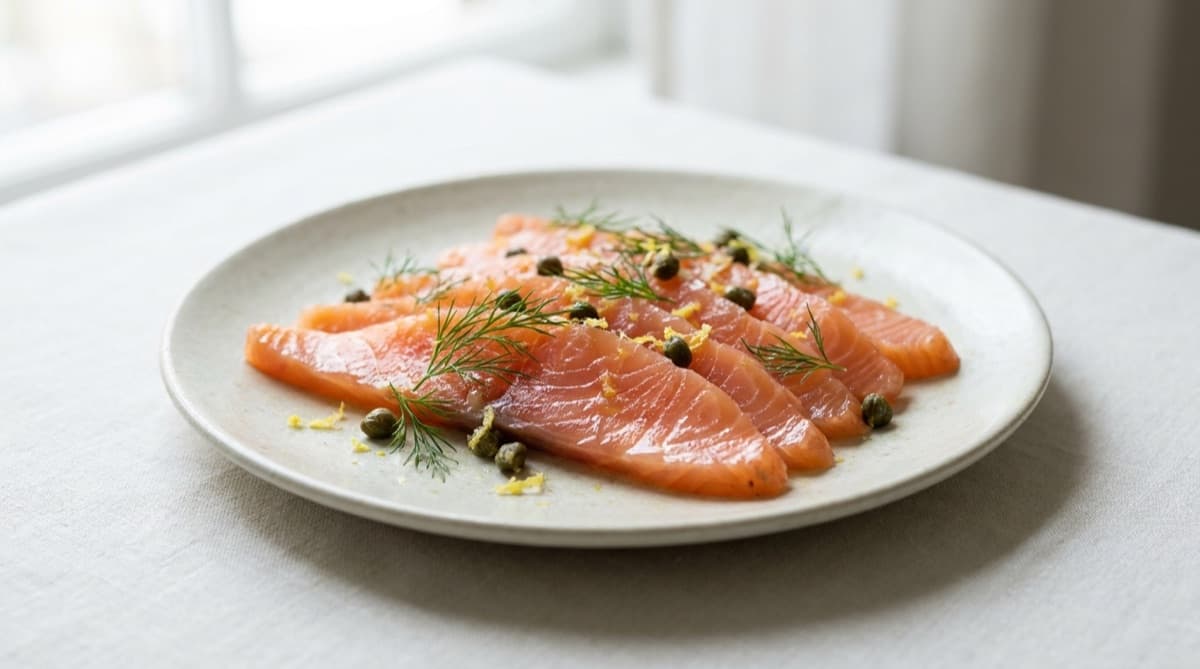 Assiette de saumon fumé tranché — peut-on en manger enceinte ?